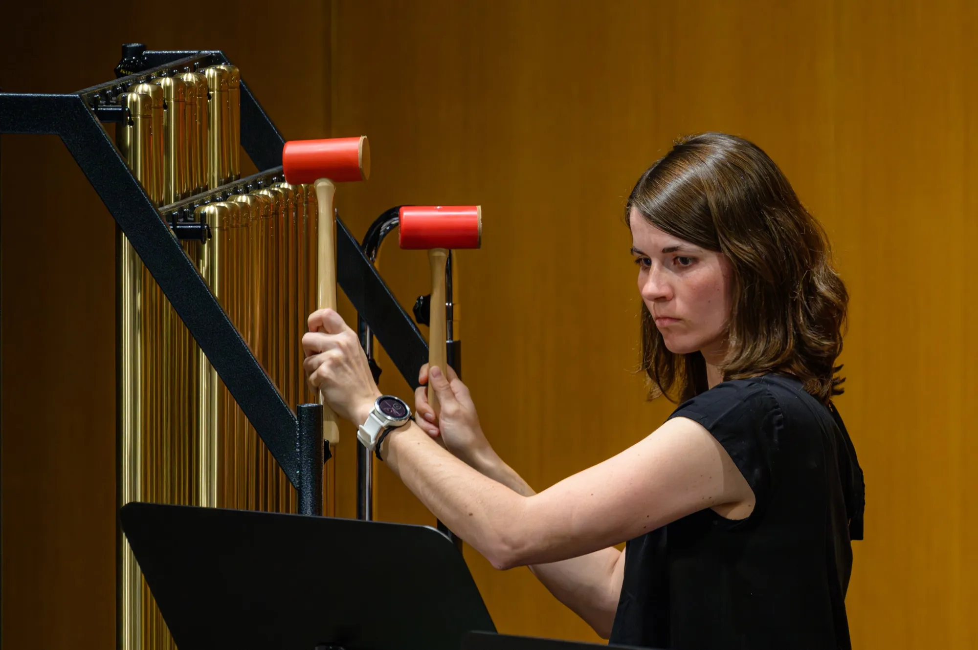 Musikerin am Röhrenglockenspiel
